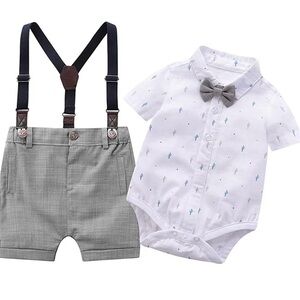Charming Gray and White Baby Suspender Set